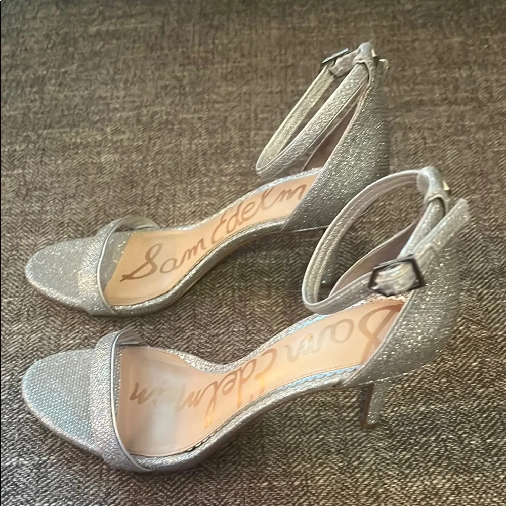 Sam Edelman Silver Glitter Ankle Strap Heels